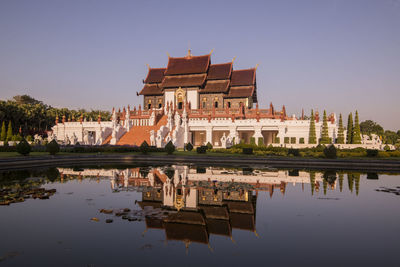 Reflection of buildings in lake