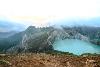 Scenic view of volcanic landscape against sky
