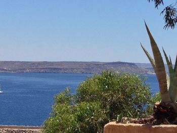 Scenic shot of calm sea against clear sky