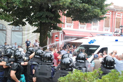 Group of people in front of building