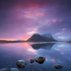 Scenic view of lake against sky during sunset