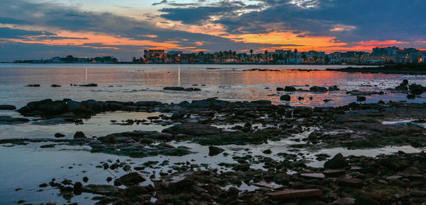 Scenic view of sea against sky at sunset