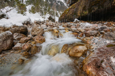 Stream flowing through rocks in forest