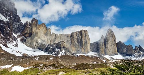 Scenic view of majestic mountains against sky