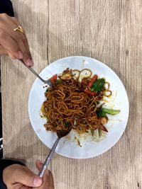 High angle view of food in plate