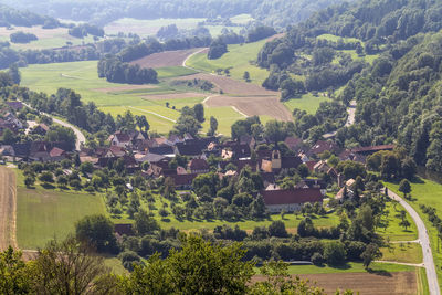 High angle view of trees on field