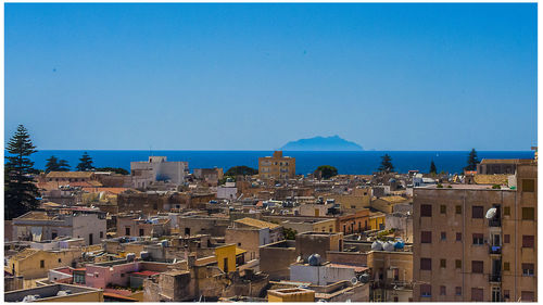 High angle view of cityscape against clear sky