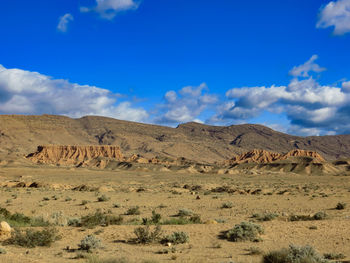 Scenic view of desert against blue sky