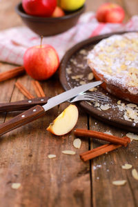 Close-up of fruits in plate on table