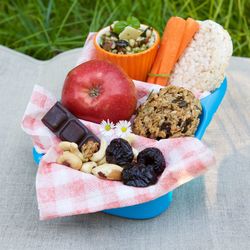 High angle view of food on fabric