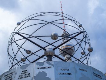 Low angle view of sign board against cloudy sky