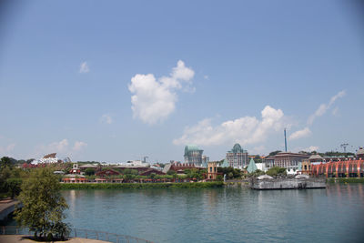 Buildings in city against cloudy sky