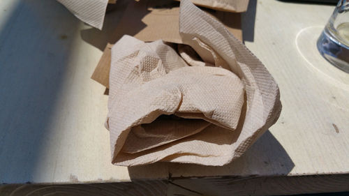 Close-up of tissue paper on table