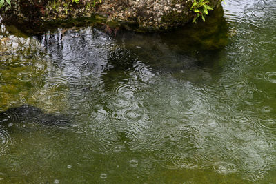 High angle view of wet rippled water