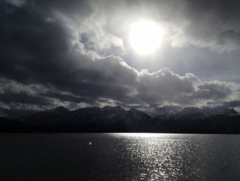 Scenic view of mountains against cloudy sky
