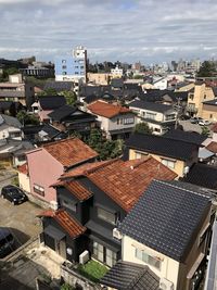 High angle view of buildings in city