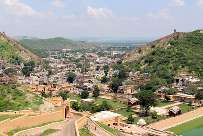 High angle view of townscape against sky