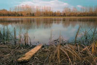 Scenic view of lake against sky