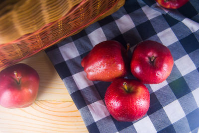 High angle view of apples on table