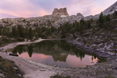 Scenic view of lake against sky during sunset