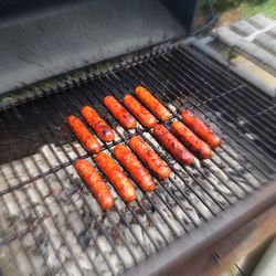 Close-up of meat on barbecue grill