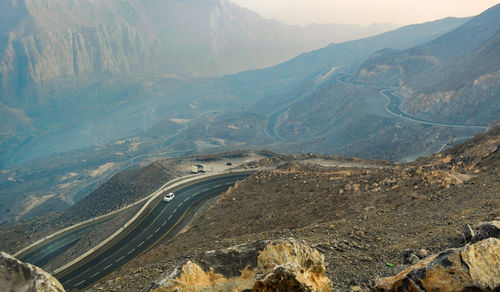 High angle view of vehicle on mountain road