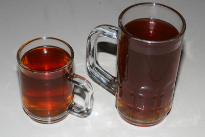 Close-up of beer glass on table