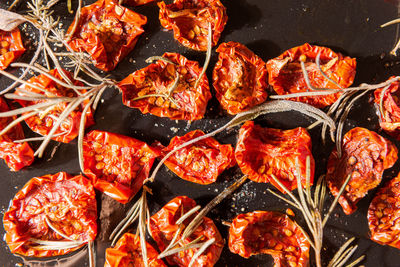 High angle view of spices on barbecue grill