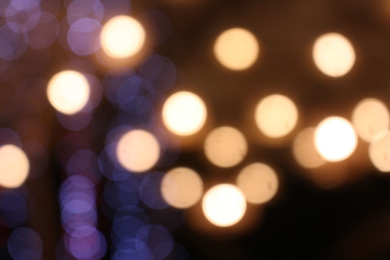 DEFOCUSED IMAGE OF LIGHTS AT NIGHT