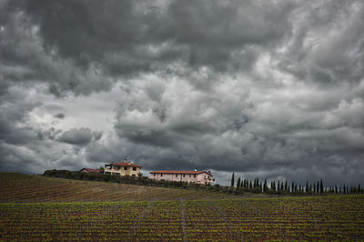 Scenic view of field against cloudy sky