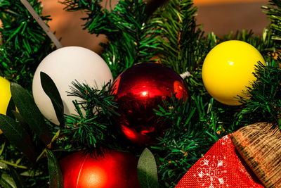 Close-up of christmas decorations on table