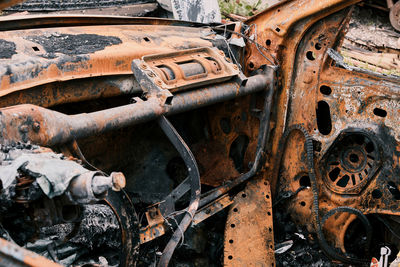 Close-up of old rusty car
