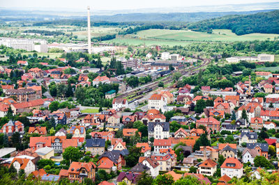 High angle view of cityscape against sky