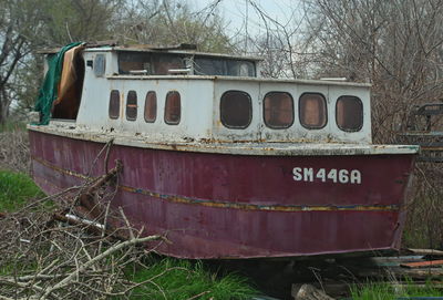 Abandoned truck on field