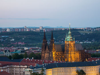 View of prague from petrin observation tower at sunset