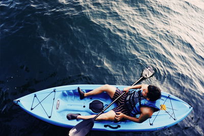 High angle view of boat in sea