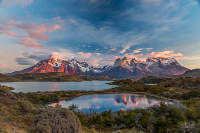 Scenic view of snowcapped mountains against sky