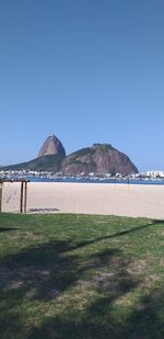 Scenic view of sea against clear blue sky