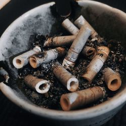 Close-up of cigarette in container