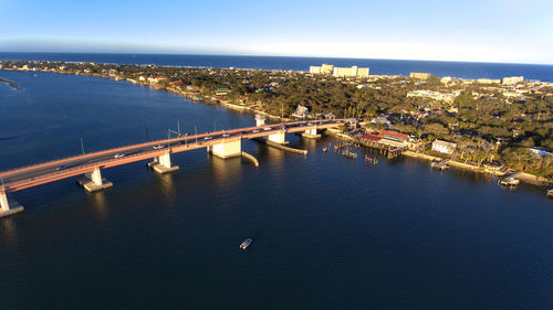 High angle view of bridge over river against sky