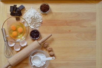 High angle view of ice cream on table