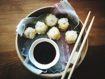 High angle view of food in bowl on table