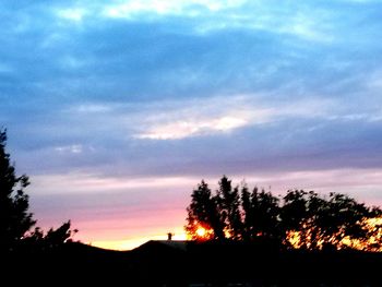 Silhouette trees on landscape against sky at sunset