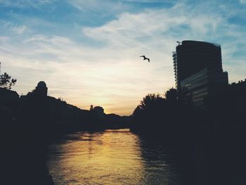 Silhouette of buildings at sunset