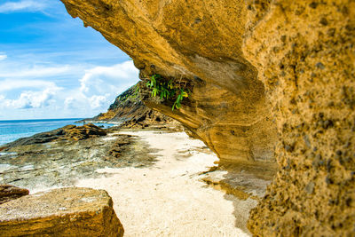 Scenic view of sea shore against sky