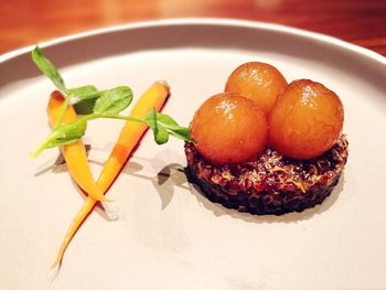 Close-up of dessert in plate on table