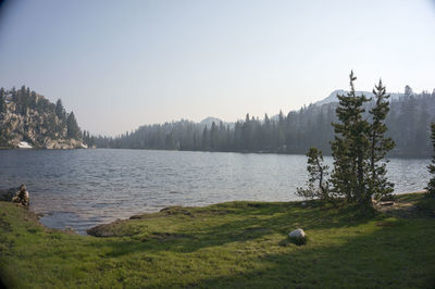 Scenic view of lake against clear sky