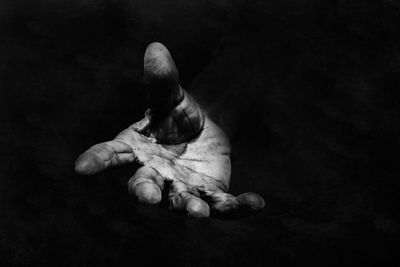 High angle view of cat relaxing against black background