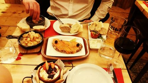 High angle view of food on table