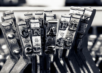 Close-up of text on table